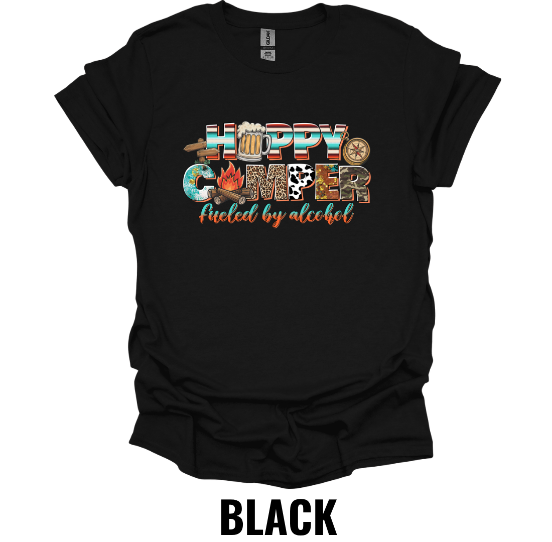 Happy Camper T-Shirt – Fueled by Alcohol Camping Tee