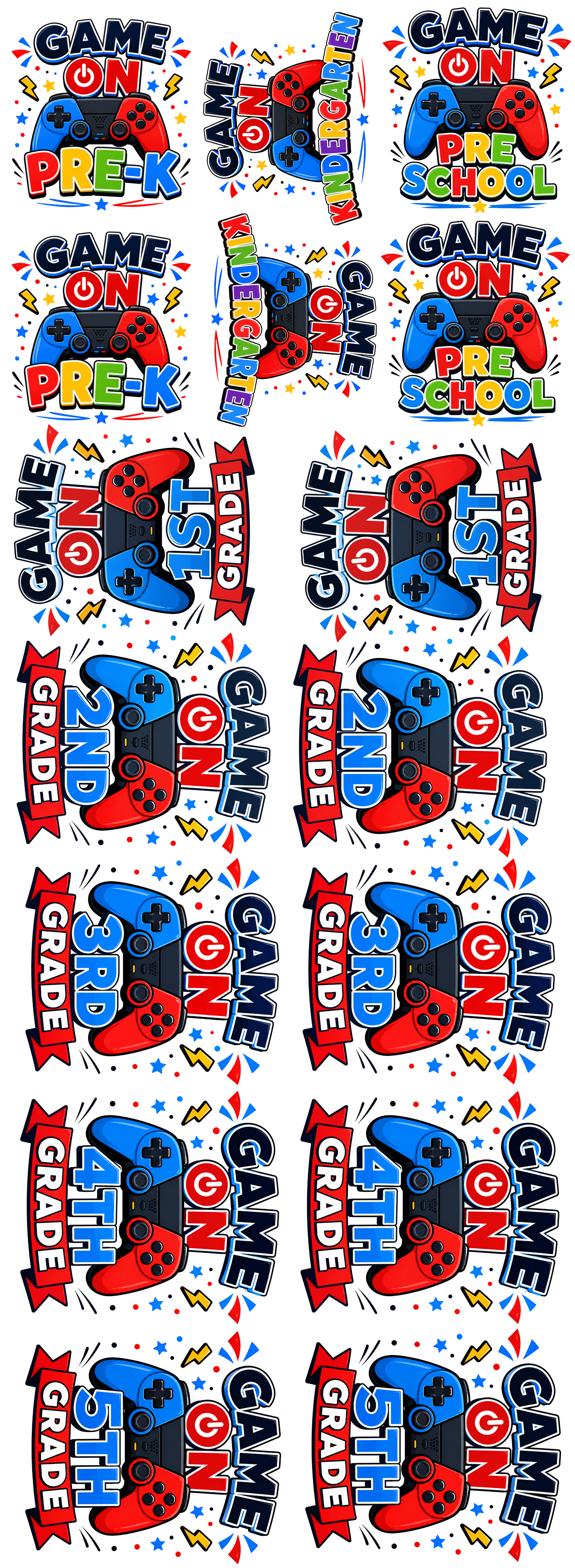 Game On Youth DTF Gang Sheet | Gamer Back to School Pre-K Through 5th Grade Kids Transfers