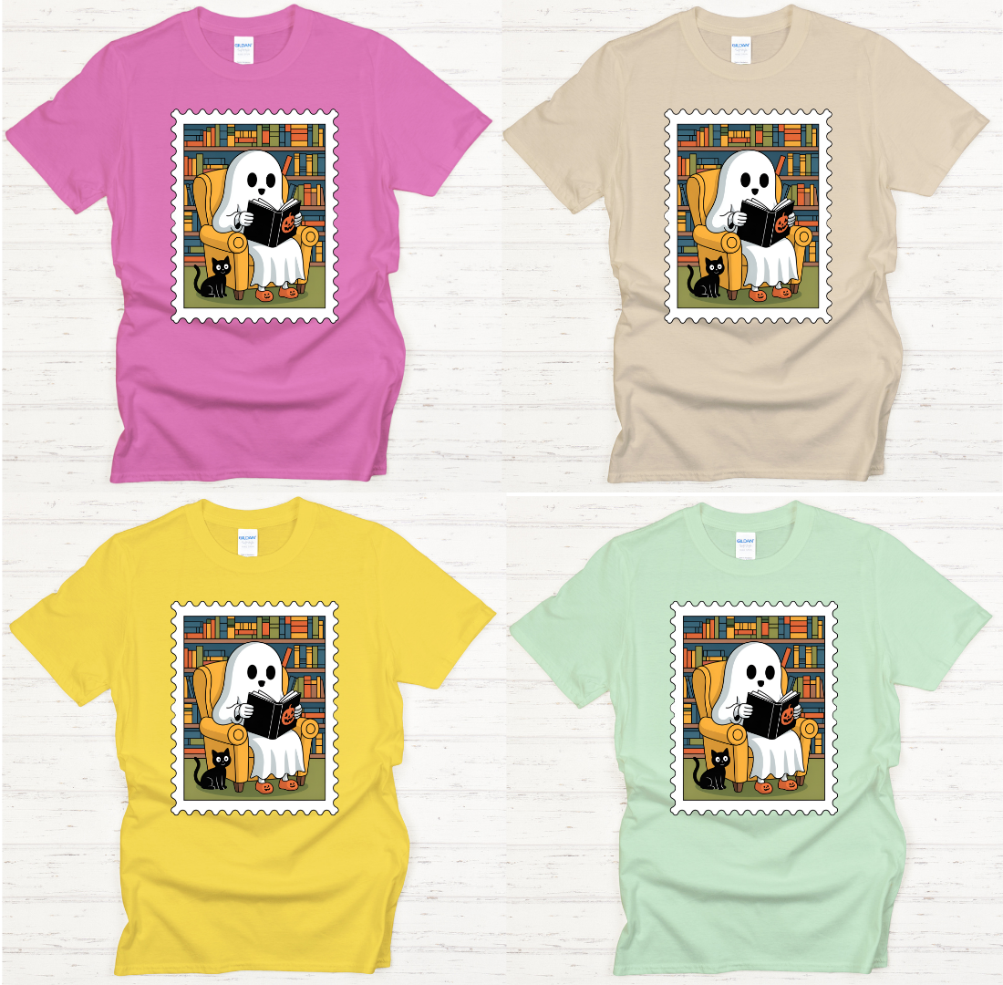 Ghost Reading Books Halloween Shirt – Cute Spooky Book Lover Tee