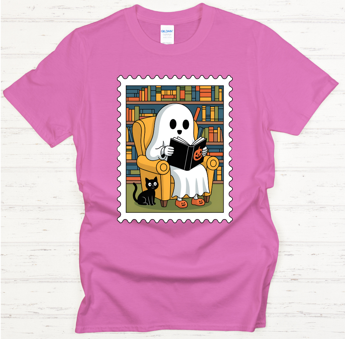 Ghost Reading Books Halloween Shirt – Cute Spooky Book Lover Tee
