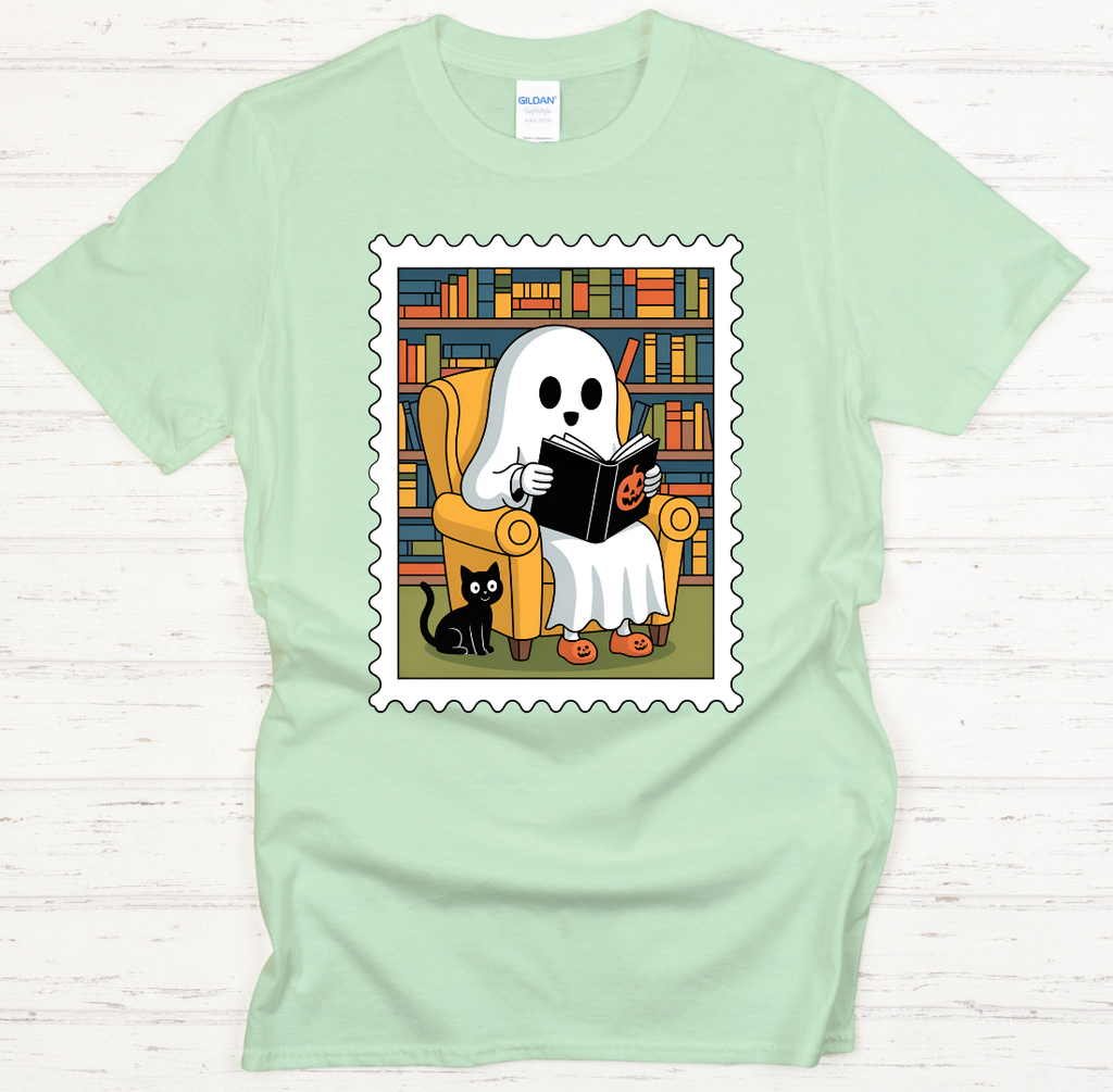 Ghost Reading Books Halloween Shirt – Cute Spooky Book Lover Tee
