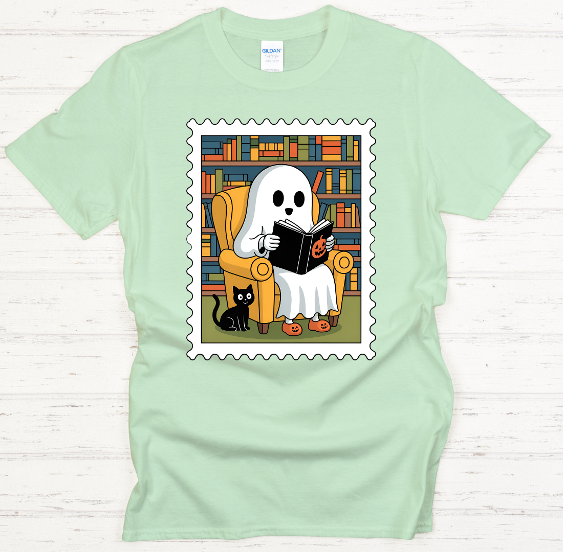 Ghost Reading Books Halloween Shirt – Cute Spooky Book Lover Tee