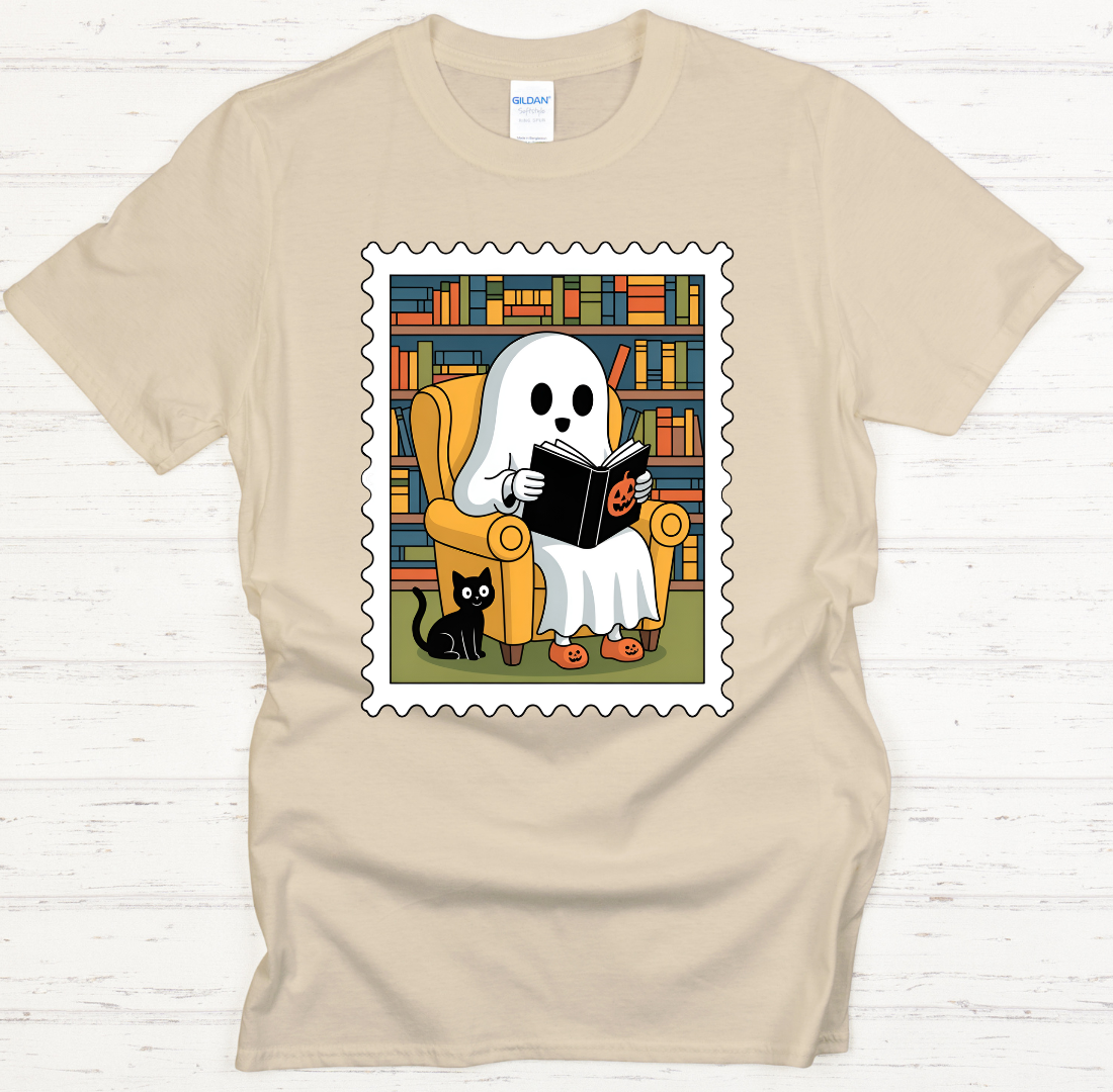 Ghost Reading Books Halloween Shirt – Cute Spooky Book Lover Tee