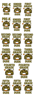 Grade Level Dude Youth DTF Gang Sheet | Pre-K Through Fifth Grade Back to School Transfers | Boys School Shirt Ready to Press