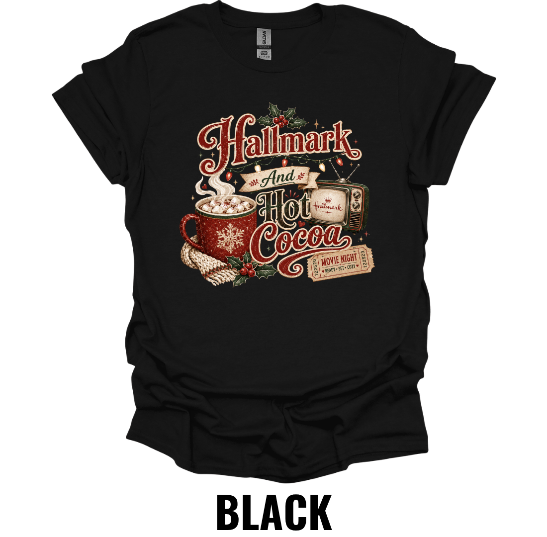 Hallmark and Hot Cocoa T-Shirt – Cozy Christmas Movie Tee