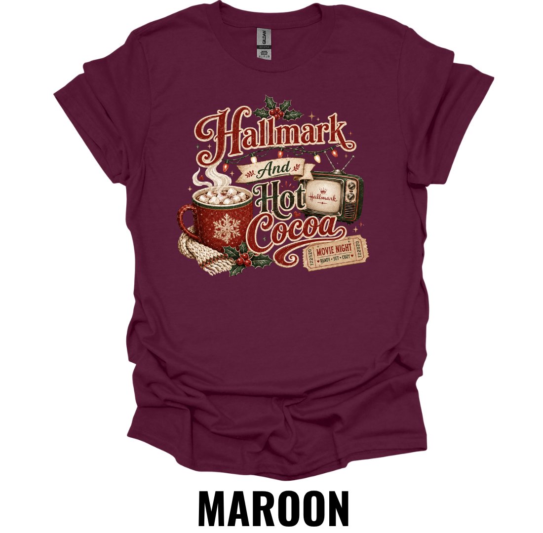 Hallmark and Hot Cocoa T-Shirt – Cozy Christmas Movie Tee