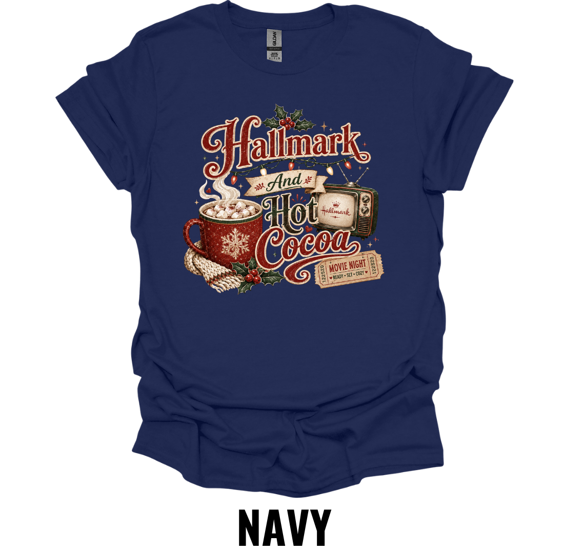 Hallmark and Hot Cocoa T-Shirt – Cozy Christmas Movie Tee