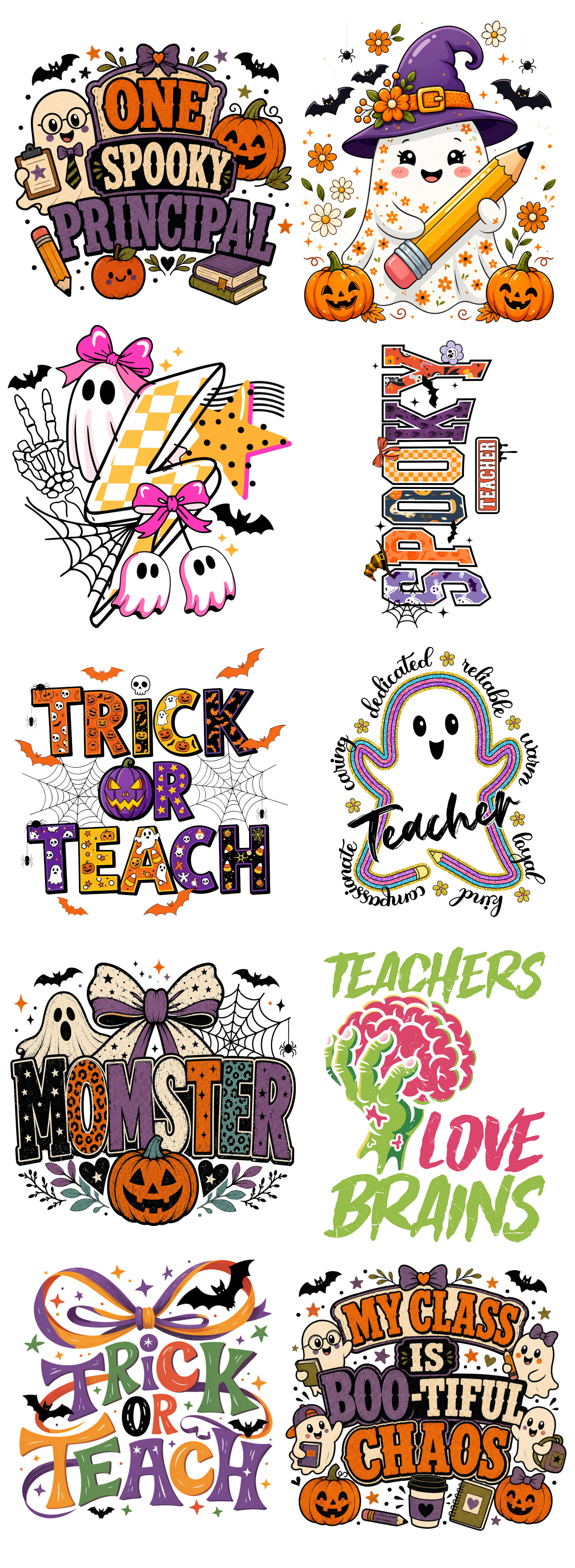 Halloween Teacher DTF Gang Sheet | Spooky School & Classroom Designs