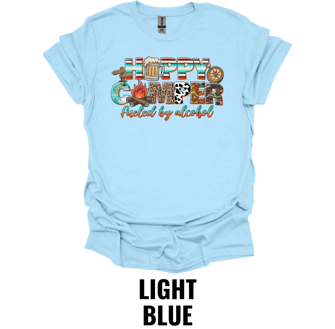Happy Camper T-Shirt – Fueled by Alcohol Camping Tee