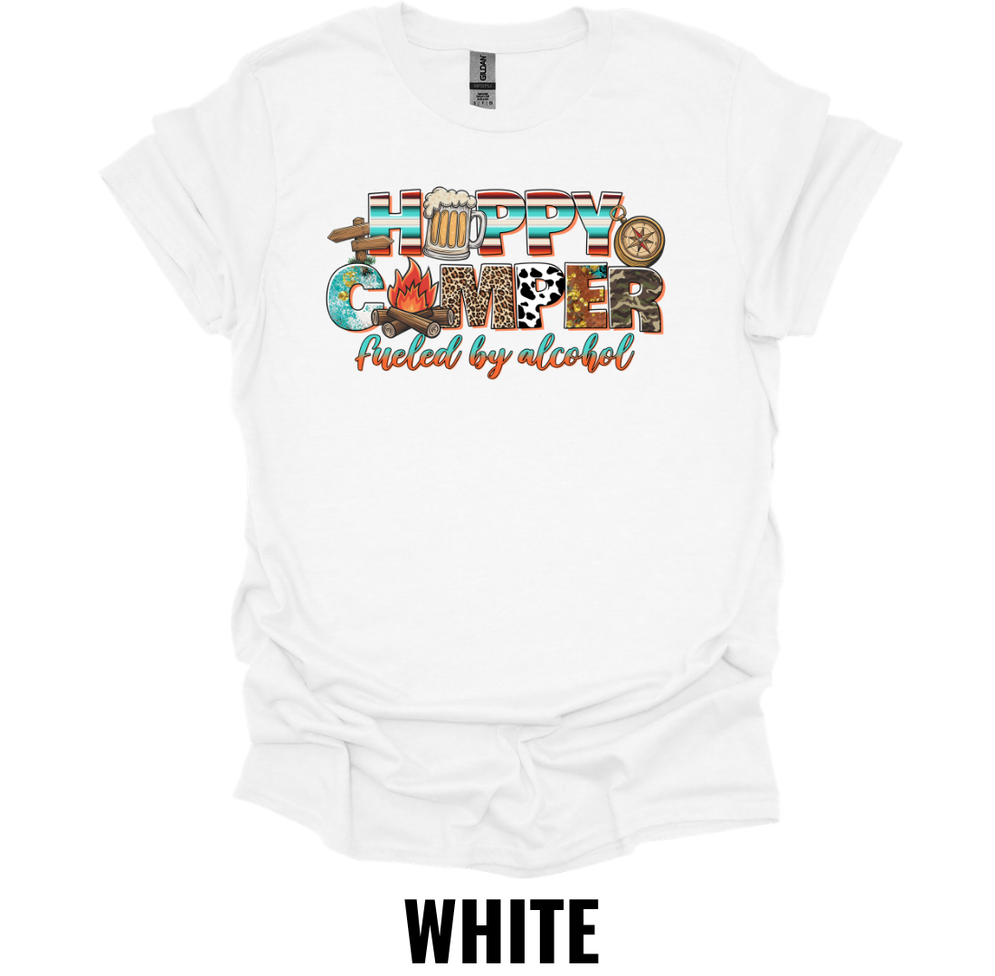 Happy Camper T-Shirt – Fueled by Alcohol Camping Tee