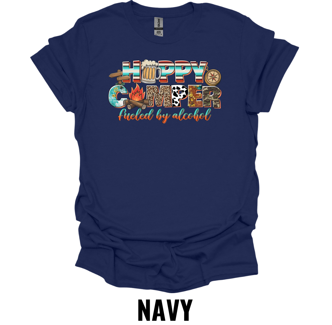 Happy Camper T-Shirt – Fueled by Alcohol Camping Tee