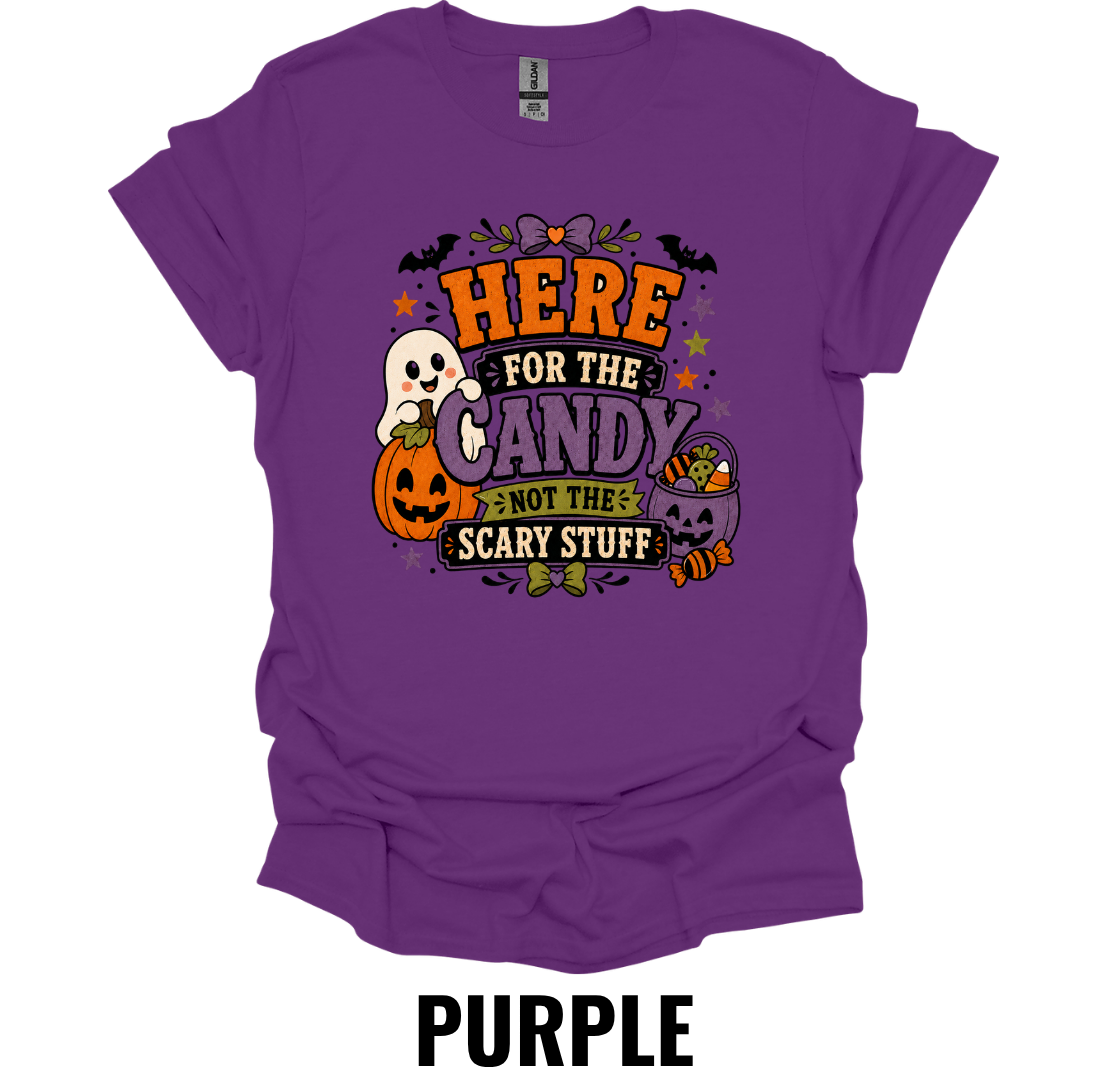 Here for the Candy Not the Scary Stuff Halloween T-Shirt – Cute Ghost Pumpkin Fall Graphic Tee