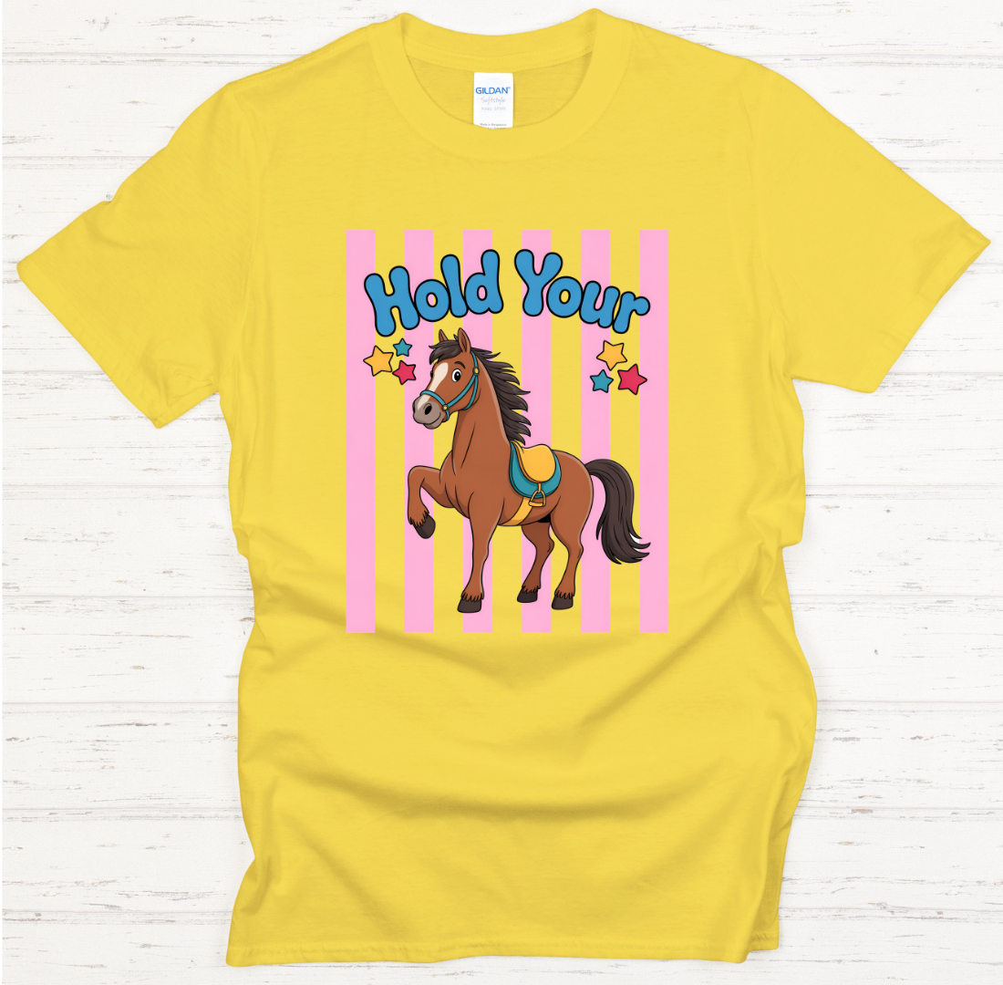 Hold Your Horses Funny Horse Shirt – Cute Cartoon Horse Graphic Tee