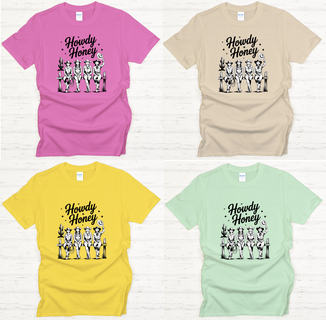 Howdy Honey Cowgirl Friends Shirt – Retro Western Girls Graphic Tee