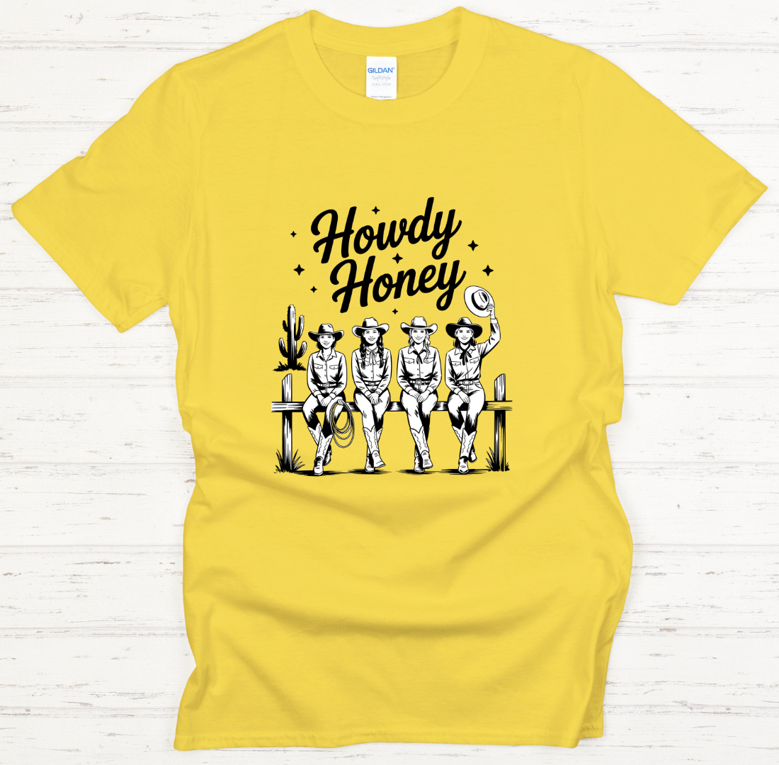 Howdy Honey Cowgirl Friends Shirt – Retro Western Girls Graphic Tee