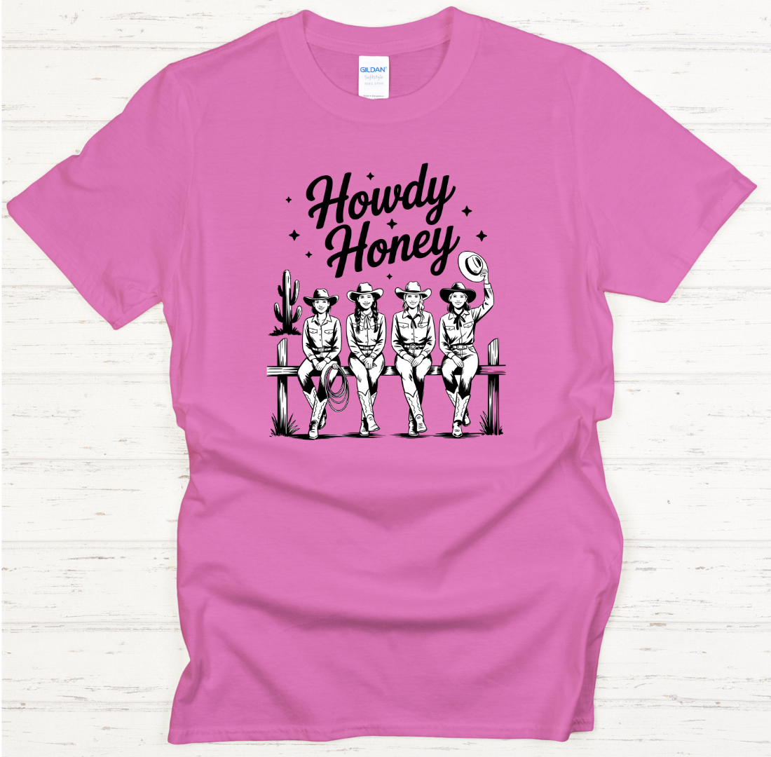 Howdy Honey Cowgirl Friends Shirt – Retro Western Girls Graphic Tee