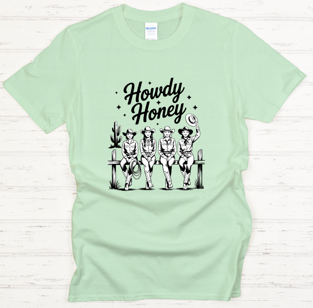 Howdy Honey Cowgirl Friends Shirt – Retro Western Girls Graphic Tee