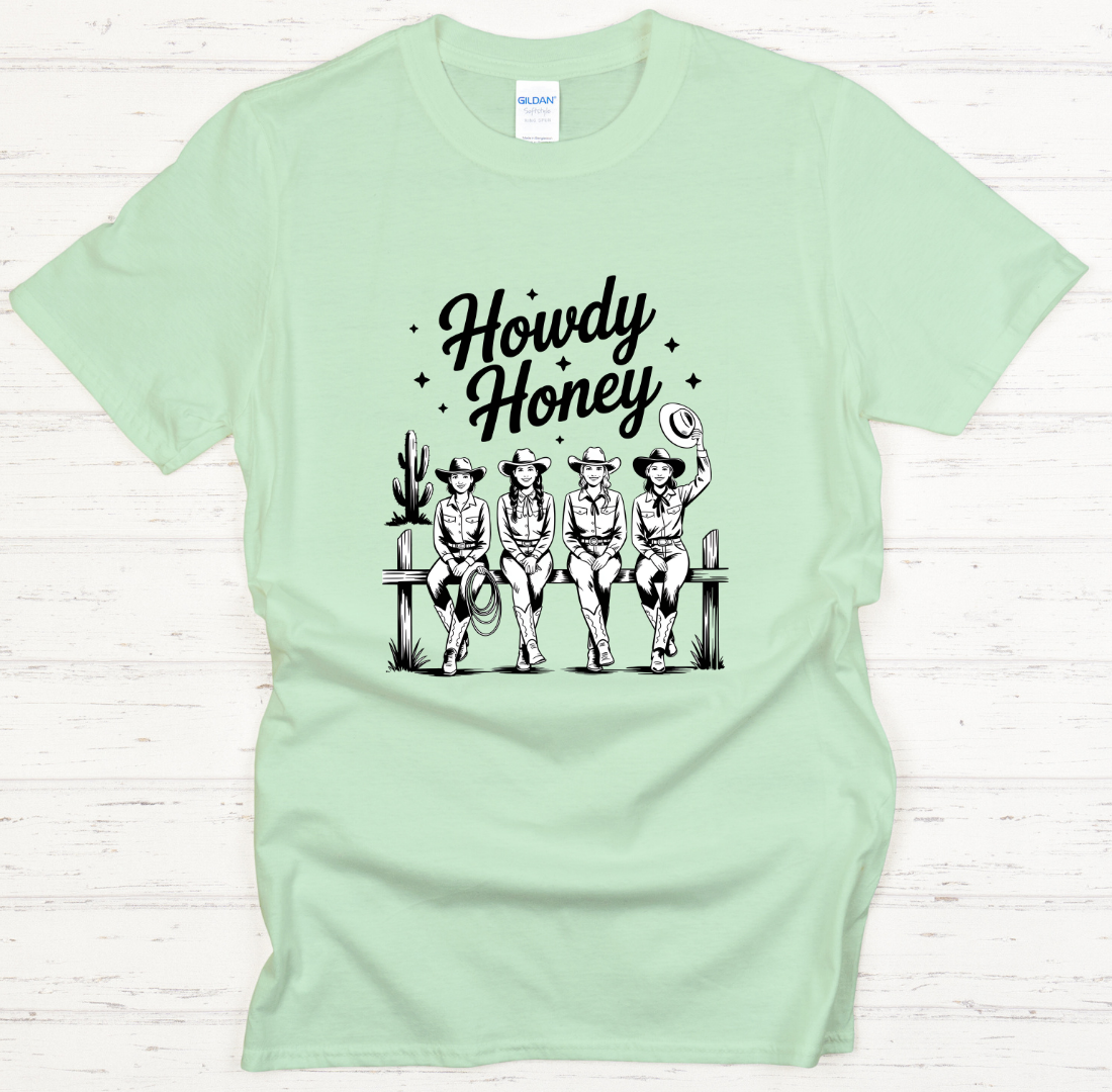 Howdy Honey Cowgirl Friends Shirt – Retro Western Girls Graphic Tee