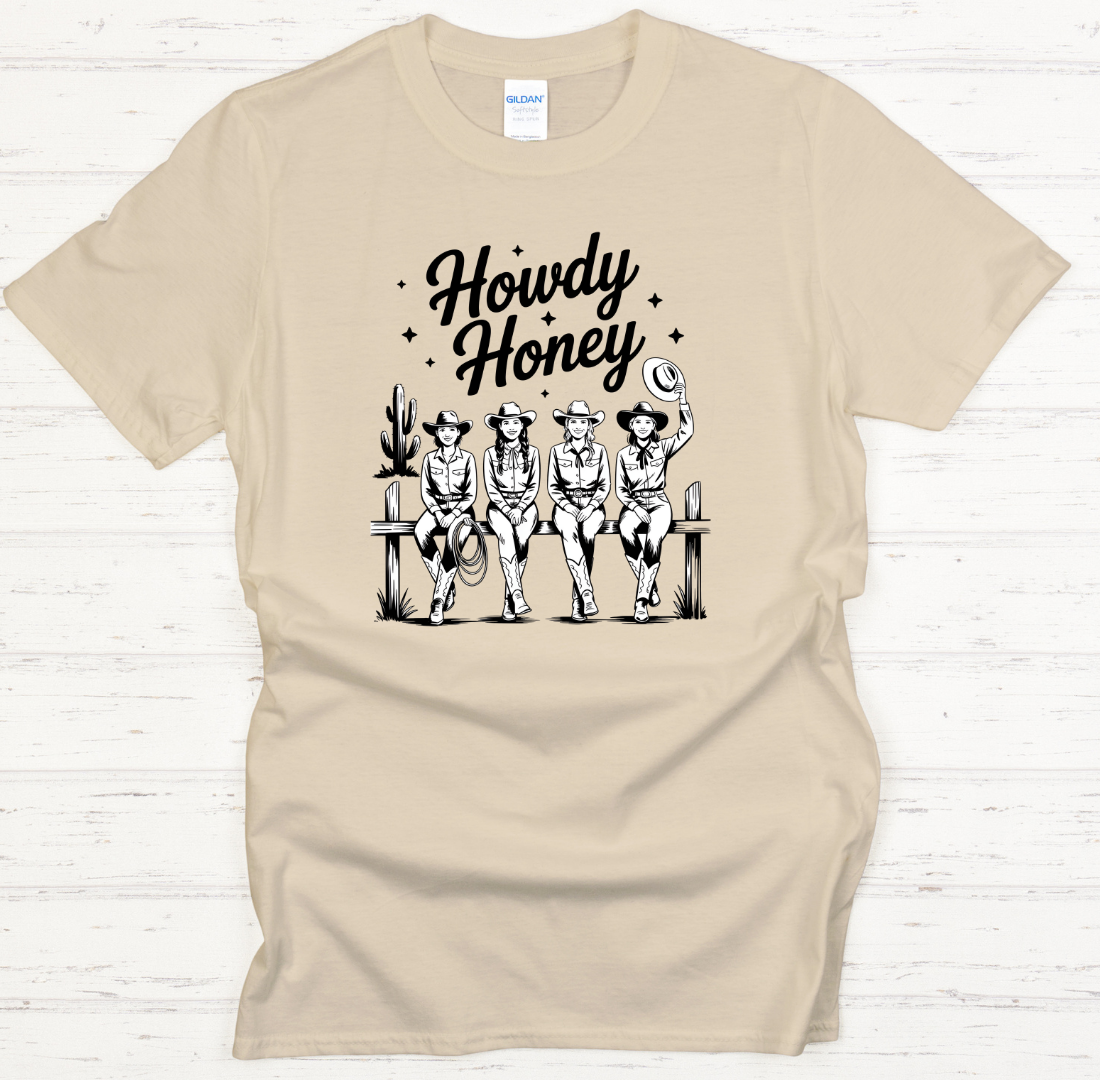 Howdy Honey Cowgirl Friends Shirt – Retro Western Girls Graphic Tee