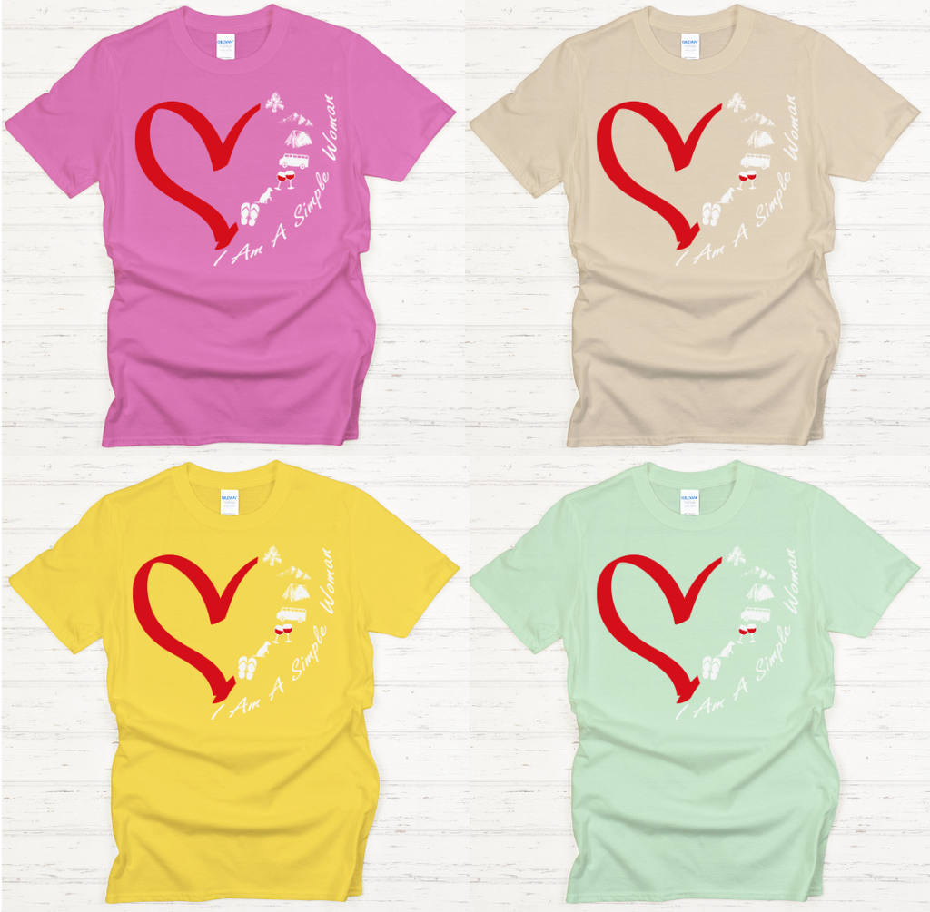 I Am A Simple Woman Camping Wine Shirt on Gildan Softstyle Tee