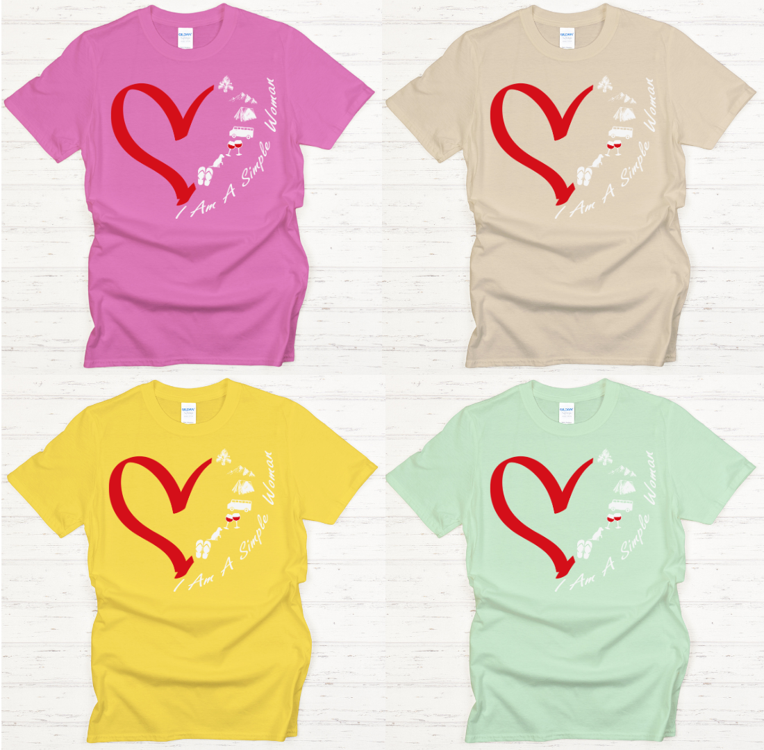 I Am A Simple Woman Camping Wine Shirt on Gildan Softstyle Tee
