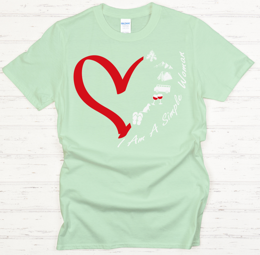 I Am A Simple Woman Camping Wine Shirt on Gildan Softstyle Tee