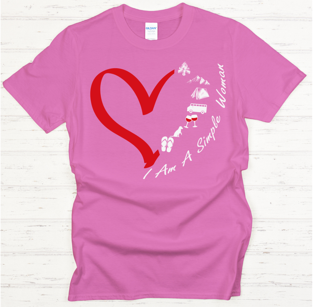 I Am A Simple Woman Camping Wine Shirt on Gildan Softstyle Tee