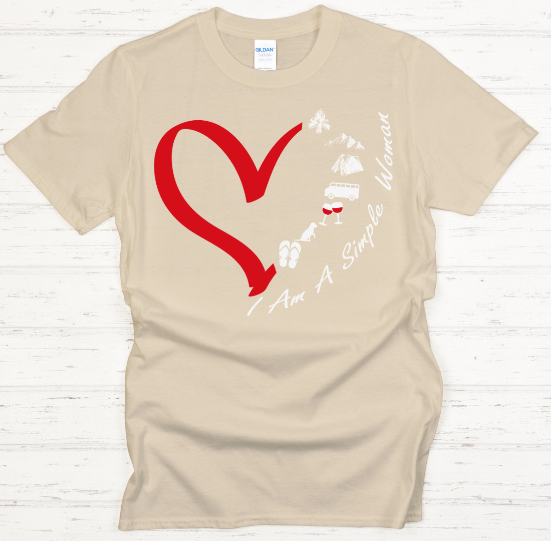 I Am A Simple Woman Camping Wine Shirt on Gildan Softstyle Tee