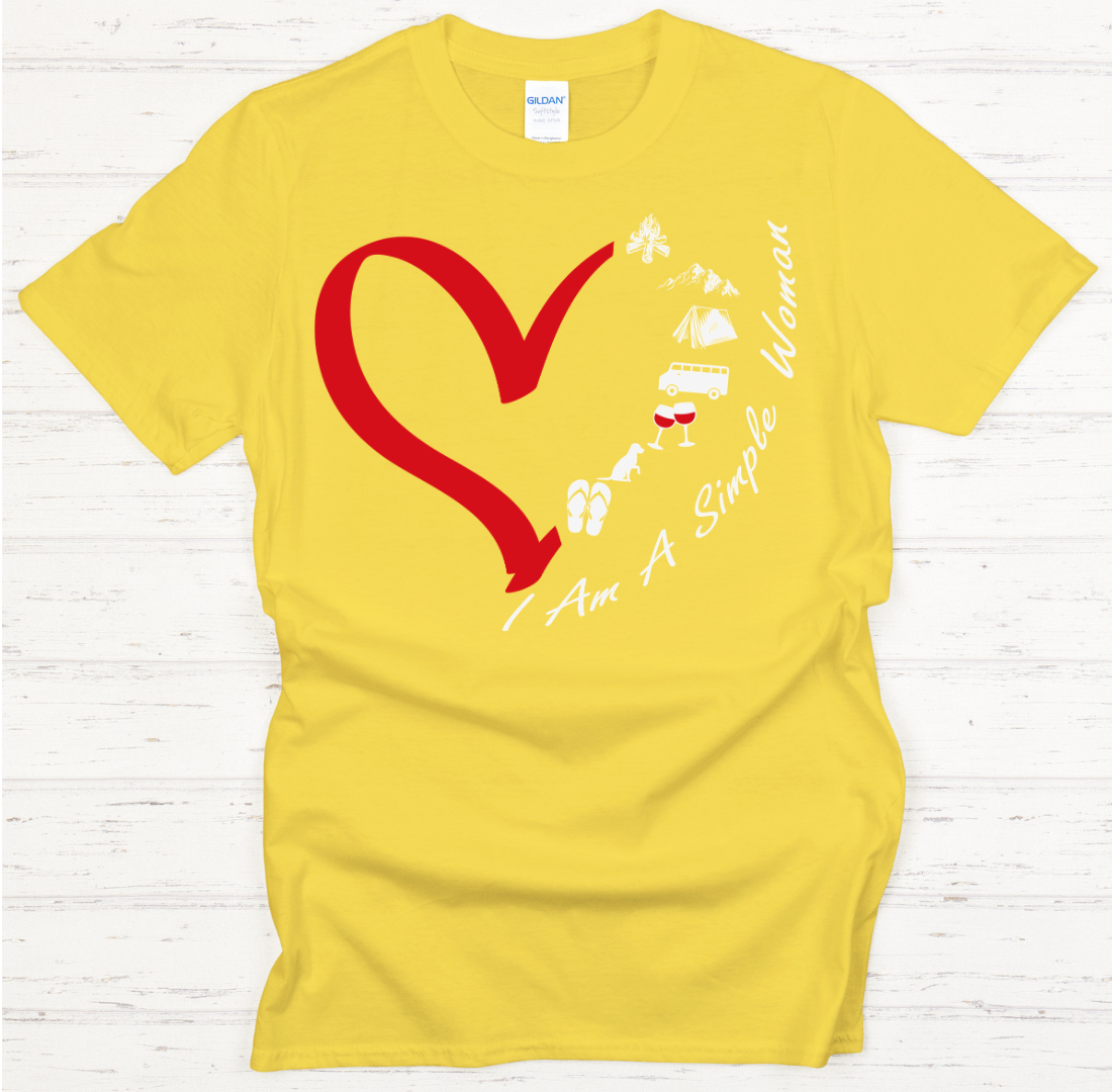 I Am A Simple Woman Camping Wine Shirt on Gildan Softstyle Tee