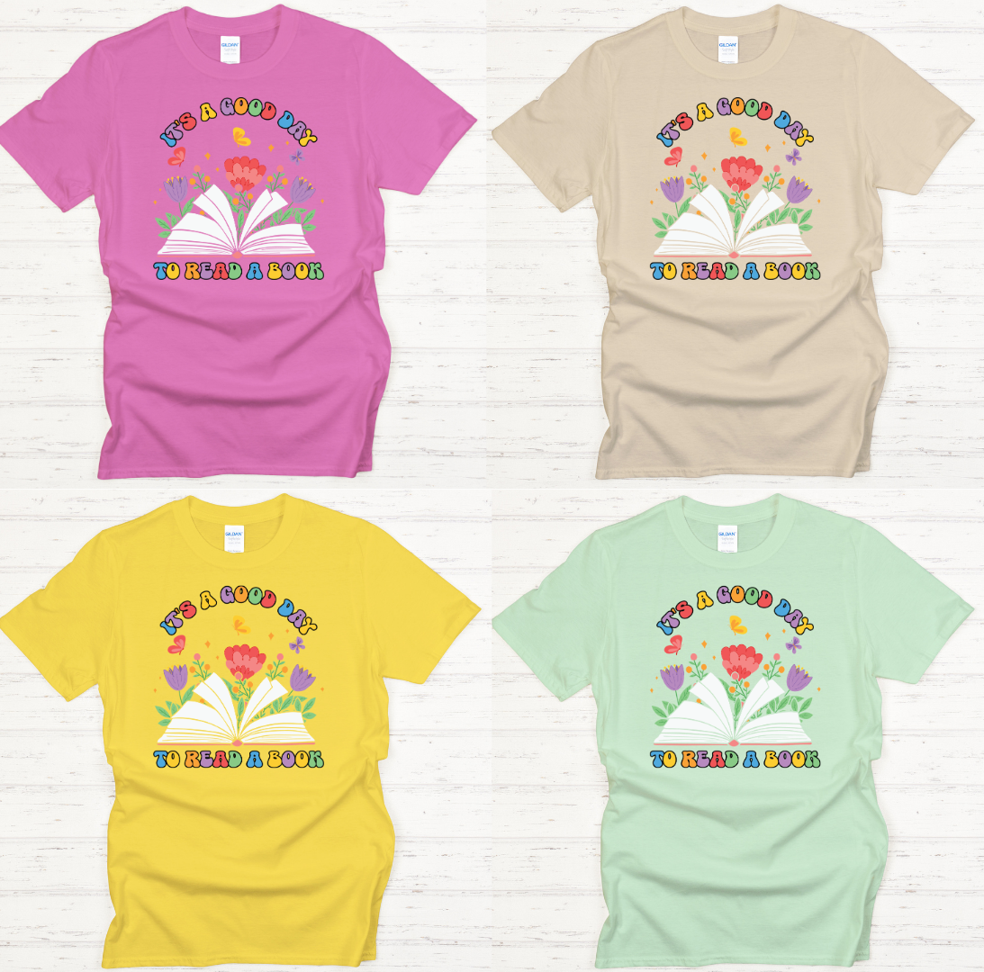 It's a Good Day to Read a Book Floral Graphic Shirt on Gildan Softstyle Tee