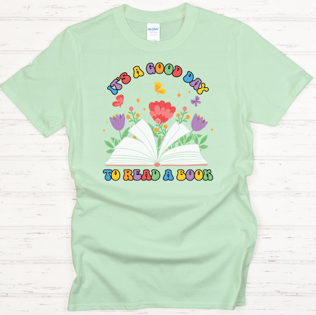 It's a Good Day to Read a Book Floral Graphic Shirt on Gildan Softstyle Tee