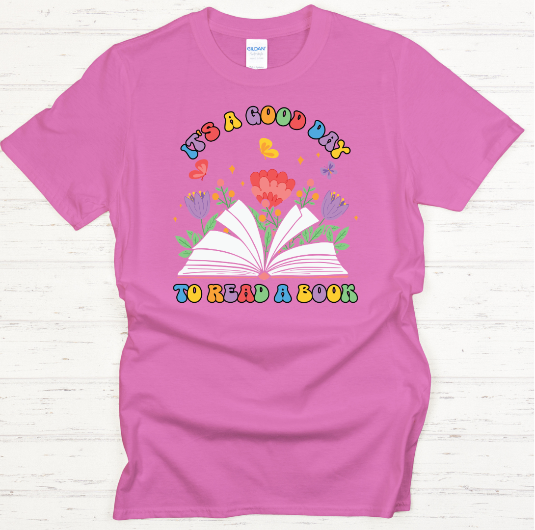 It's a Good Day to Read a Book Floral Graphic Shirt on Gildan Softstyle Tee