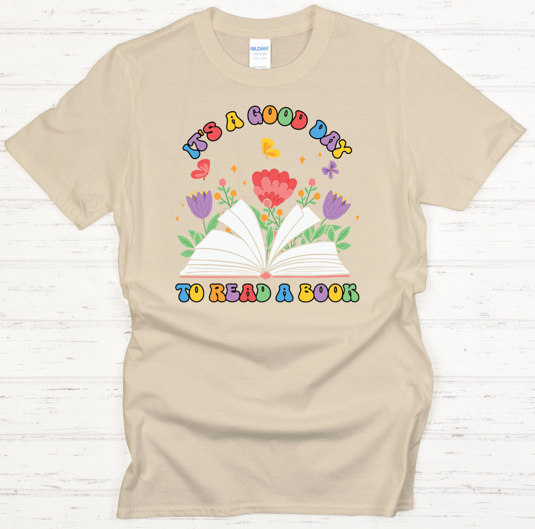 It's a Good Day to Read a Book Floral Graphic Shirt on Gildan Softstyle Tee