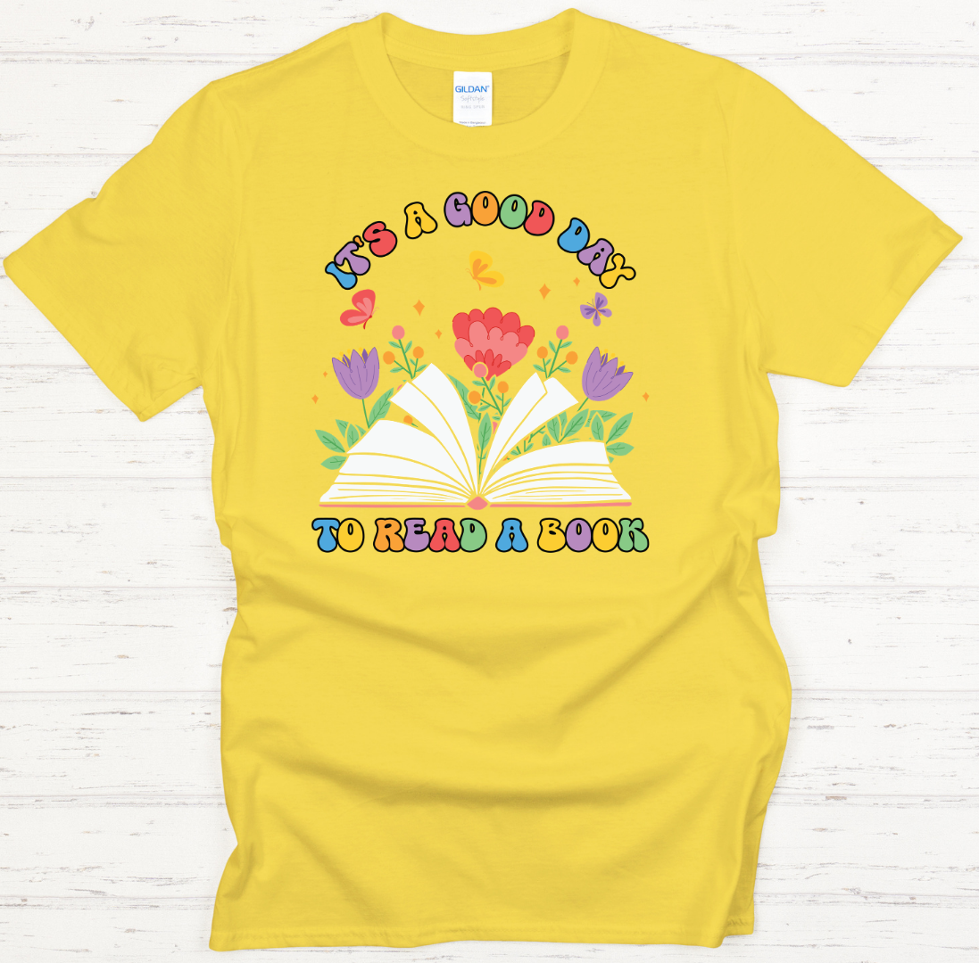 It's a Good Day to Read a Book Floral Graphic Shirt on Gildan Softstyle Tee