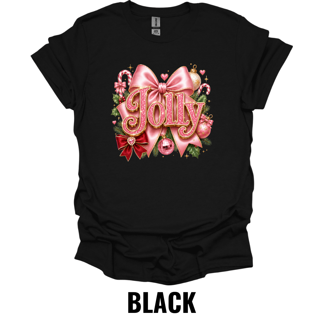 Jolly T-Shirt – Pink Bow Christmas Graphic Tee