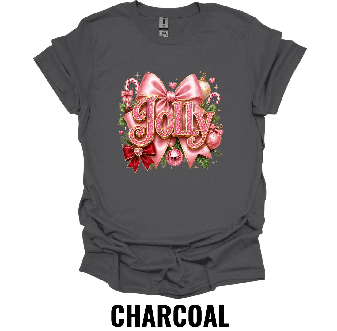 Jolly T-Shirt – Pink Bow Christmas Graphic Tee