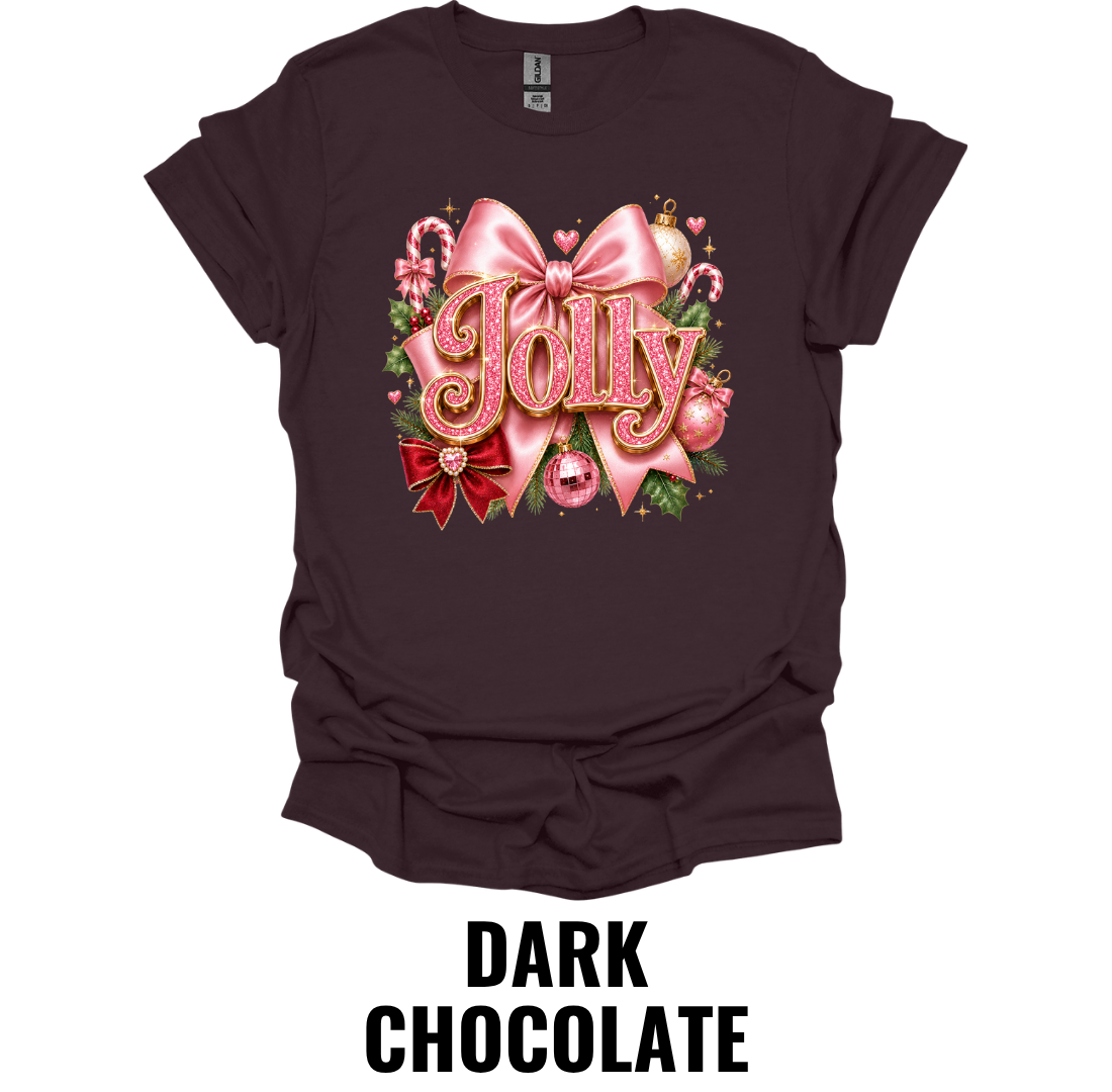 Jolly T-Shirt – Pink Bow Christmas Graphic Tee