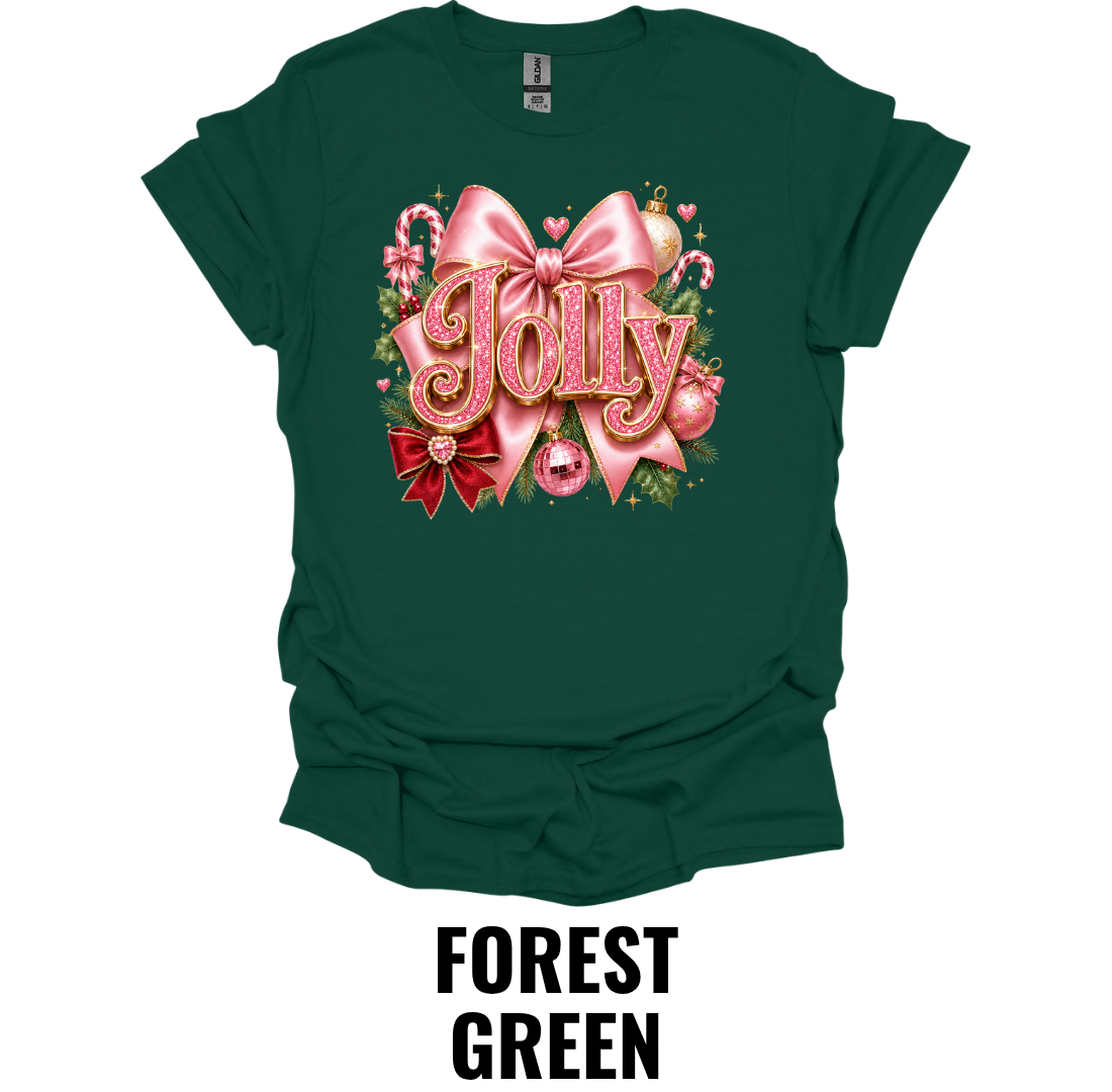 Jolly T-Shirt – Pink Bow Christmas Graphic Tee