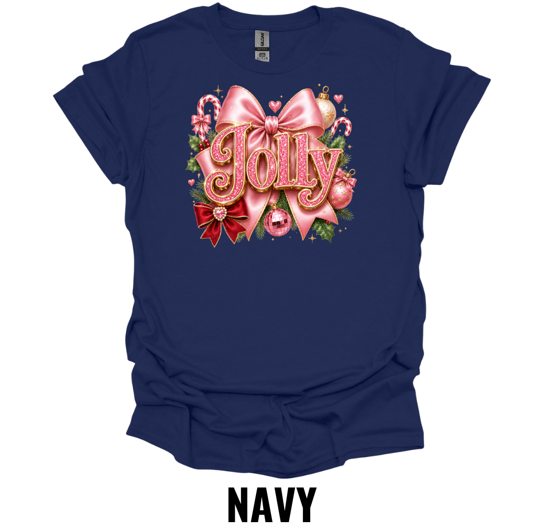 Jolly T-Shirt – Pink Bow Christmas Graphic Tee