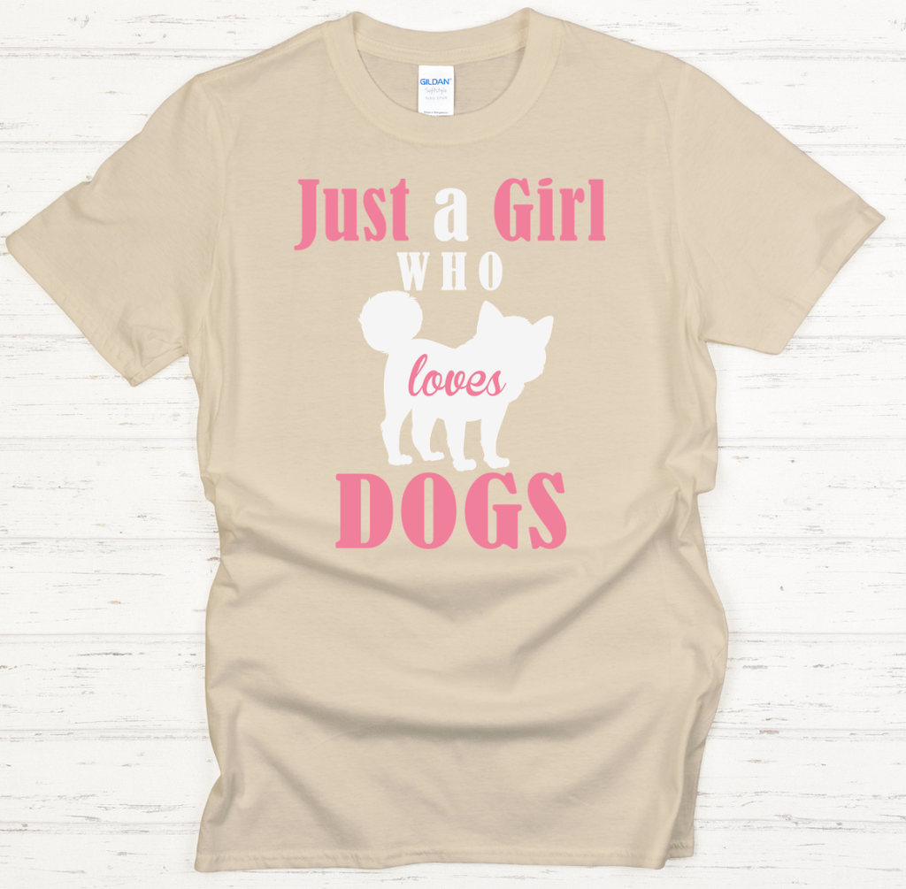 Just A Girl Who Loves Dogs Shirt on Gildan Softstyle Tee