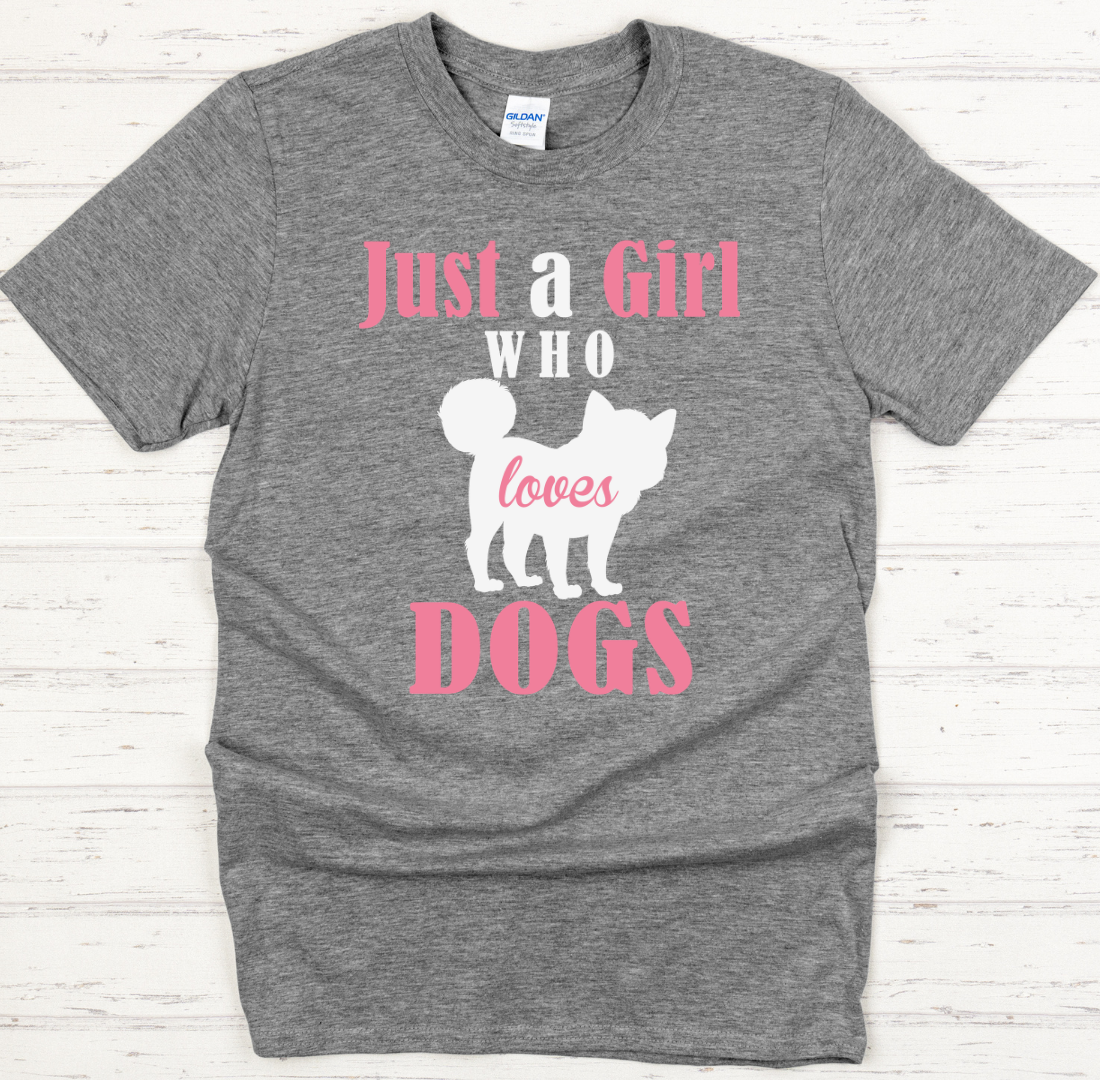 Just A Girl Who Loves Dogs Shirt on Gildan Softstyle Tee