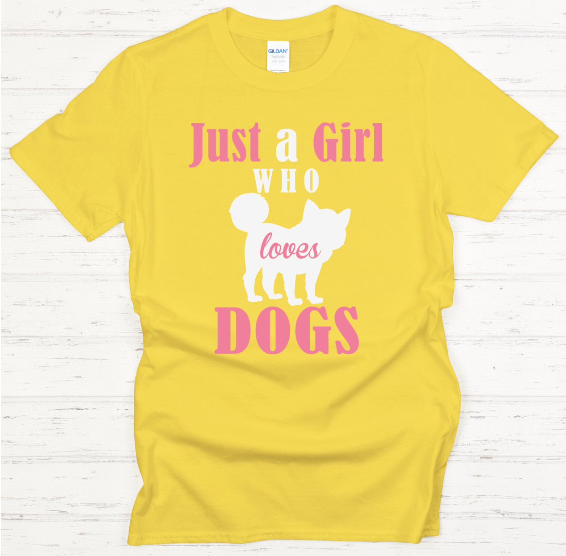 Just A Girl Who Loves Dogs Shirt on Gildan Softstyle Tee