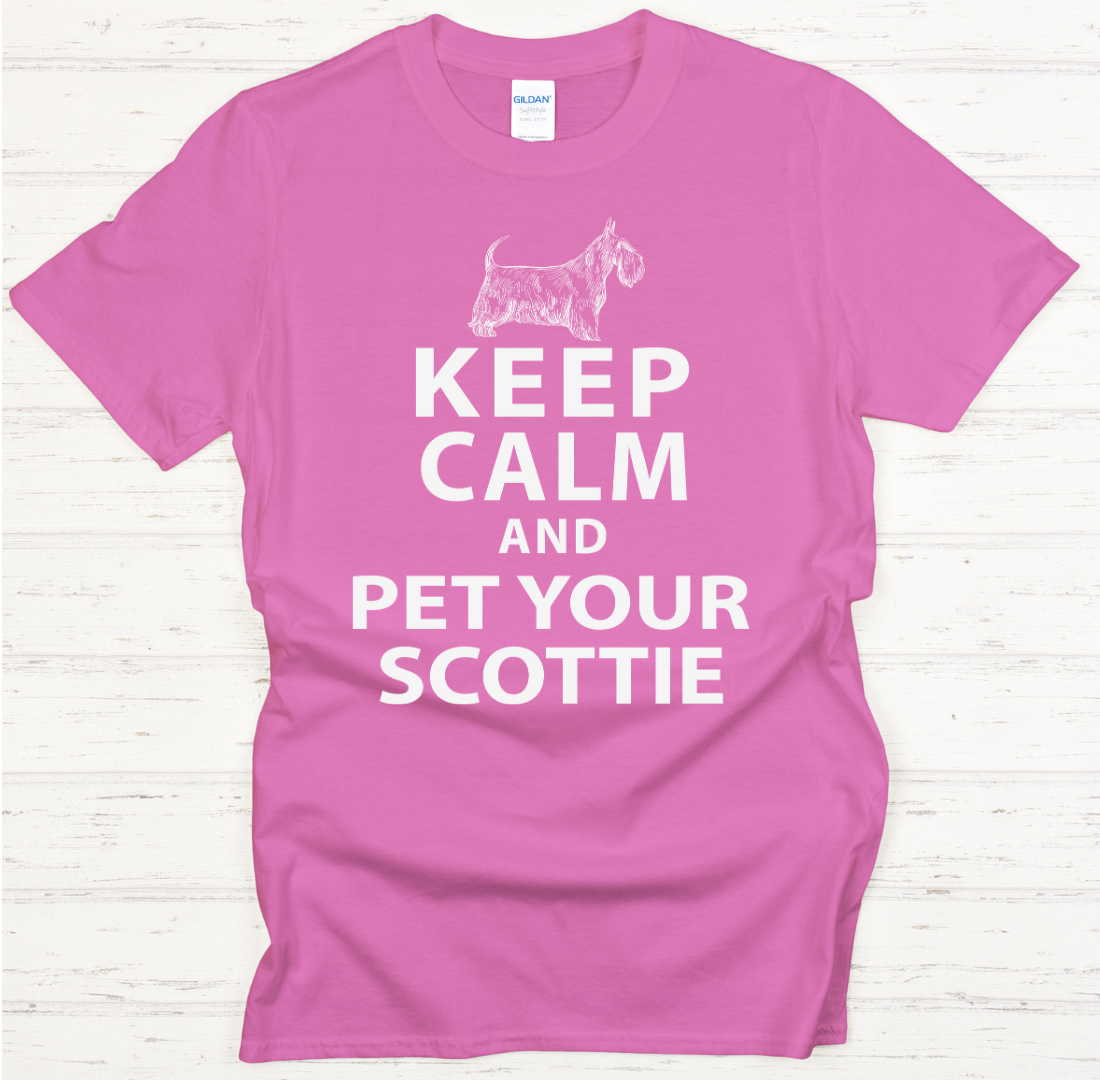 Keep Calm and Pet Your Scottie Shirt on Gildan Softstyle Tee