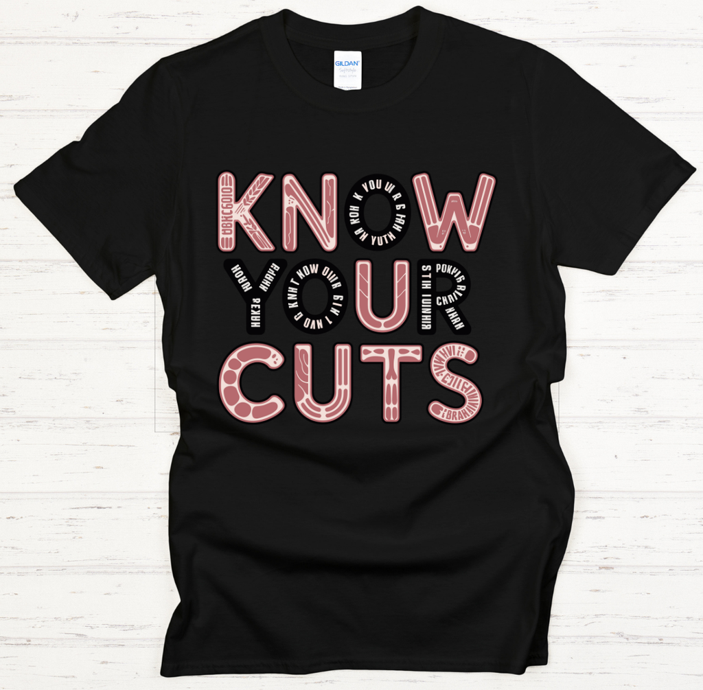 Know Your Cuts Shirt – Funny Butcher Chart BBQ Meat Lover Tee