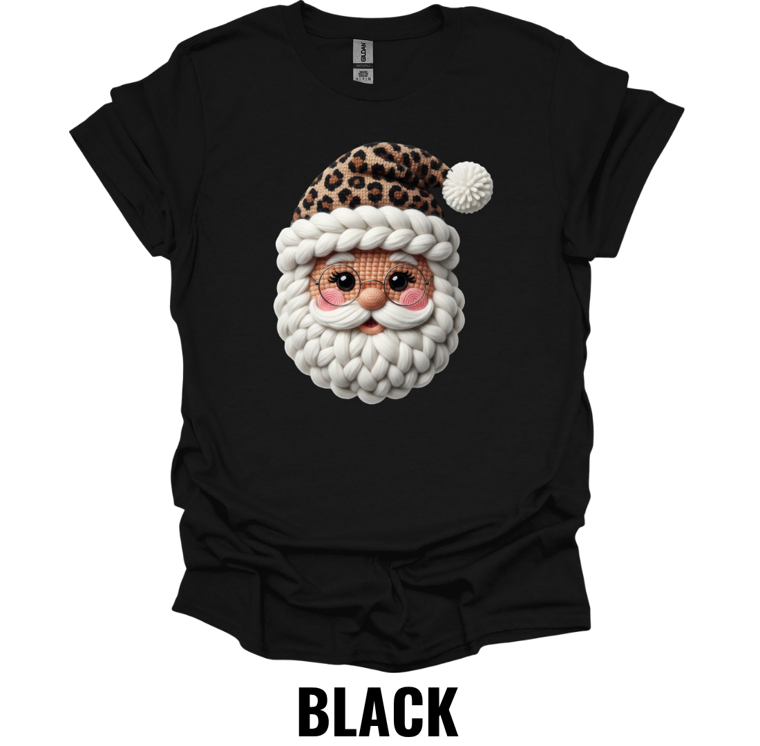 Leopard Print Santa Face Christmas Shirt – Trendy Holiday Santa Graphic Tee