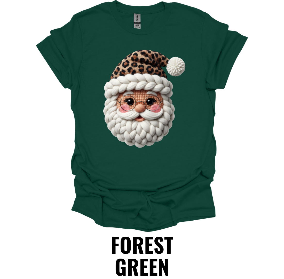 Leopard Print Santa Face Christmas Shirt – Trendy Holiday Santa Graphic Tee