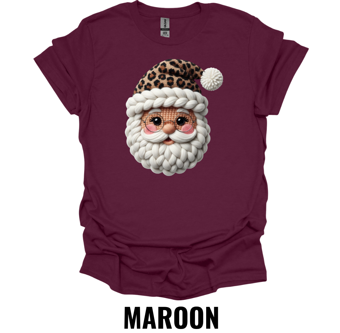 Leopard Print Santa Face Christmas Shirt – Trendy Holiday Santa Graphic Tee
