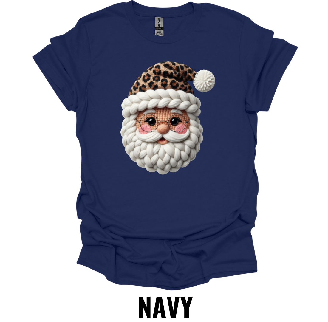 Leopard Print Santa Face Christmas Shirt – Trendy Holiday Santa Graphic Tee