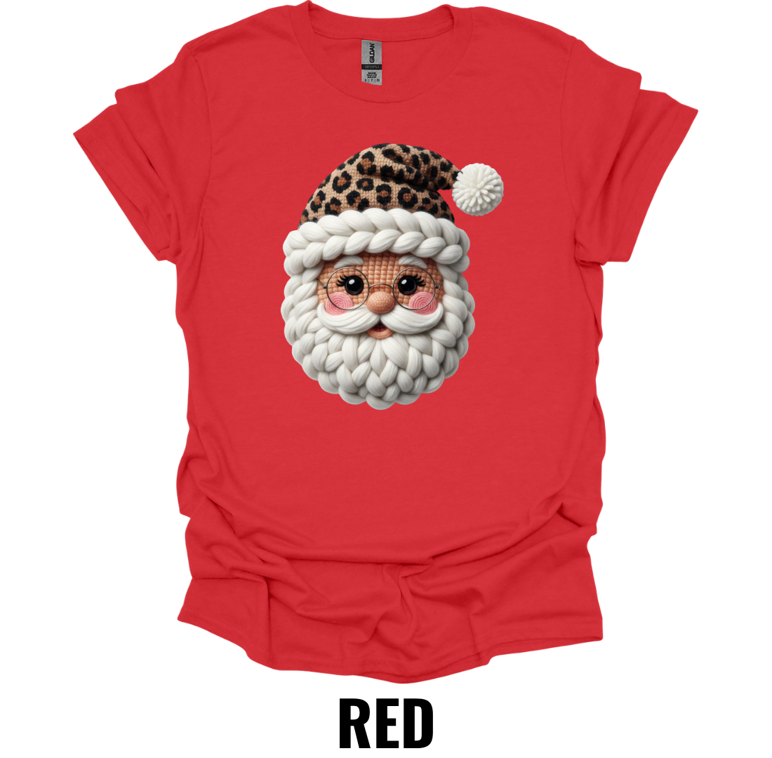Leopard Print Santa Face Christmas Shirt – Trendy Holiday Santa Graphic Tee