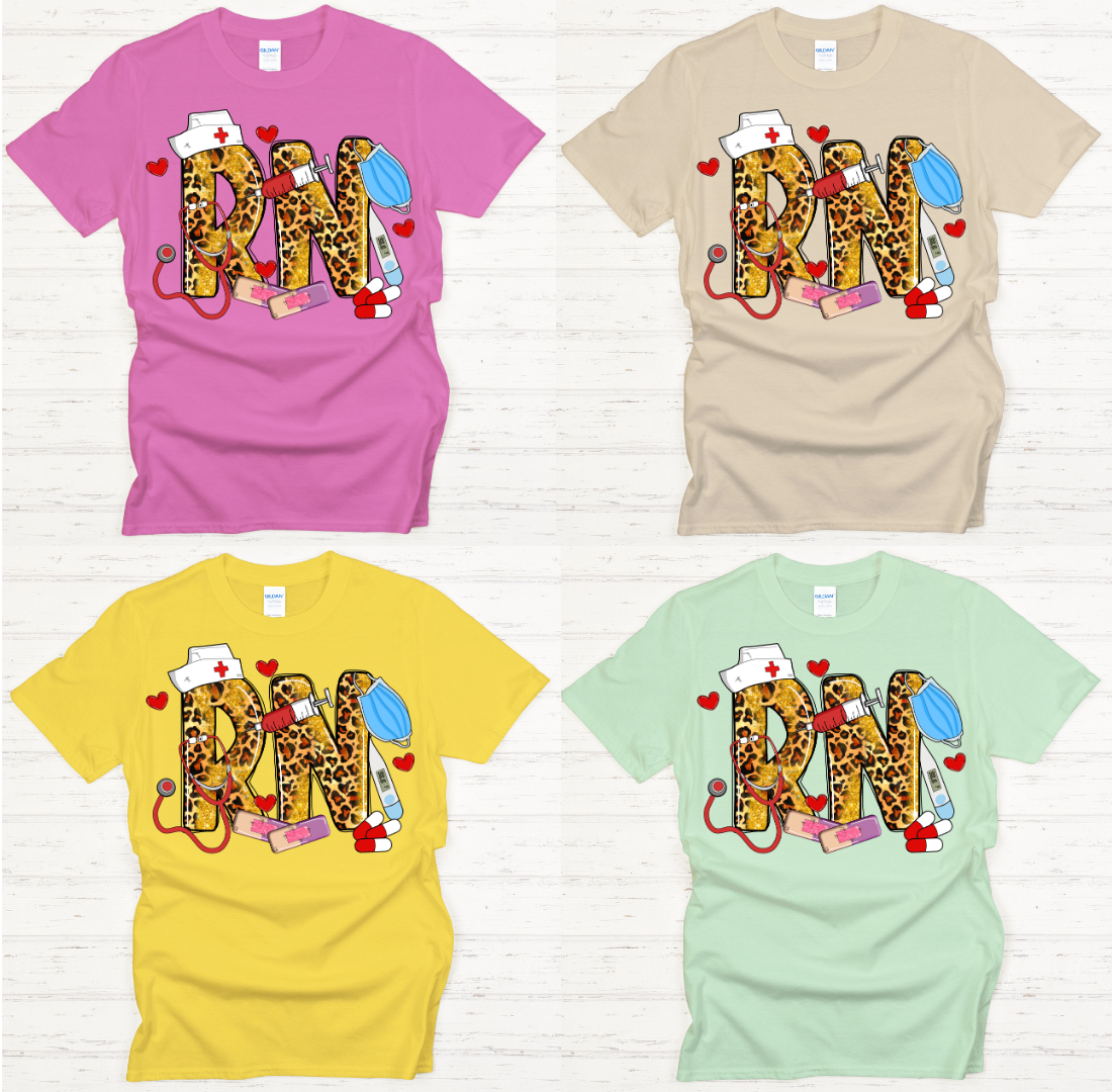 Leopard RN Nurse Medical Graphic Shirt on Gildan Softstyle Tee